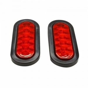 2 Pcs 6 LED Trailer Truck Stop/Turn/Tail Brake Lights 6" Oval Sealed Mount Red