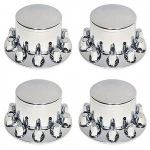 Chrome Rear Axle Wheel Cover with Hub Cap 33mm Lug Nuts for Semi Truck Set of 4